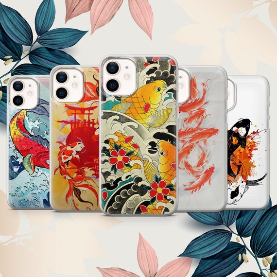 Japanese Koi Fish Phone Case Art Cover Fit for iPhone 15 Pro Max, 14 Plus,  13, 12, 11, XR, XS & Samsung S24, S23, A15, A53, Pixel 8, 7 