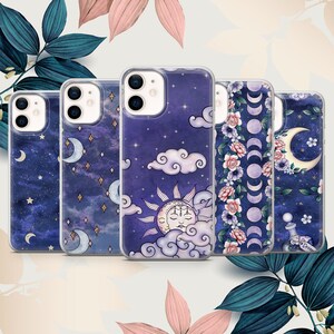 Funda de teléfono Night Sky cubierta de luna mística apta para iPhone 15 Pro Max, 14 Plus, 13, 12, 11, XR, XS y Samsung S24, S23, A15, A53, Pixel 8, 7