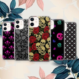 Skulls phone case for Emo cover fit for iPhone 15 Pro Max, 14 Plus, 13, 12, 11, XR, XS & Samsung S24, S23, A15, A53, Pixel 8, 7
