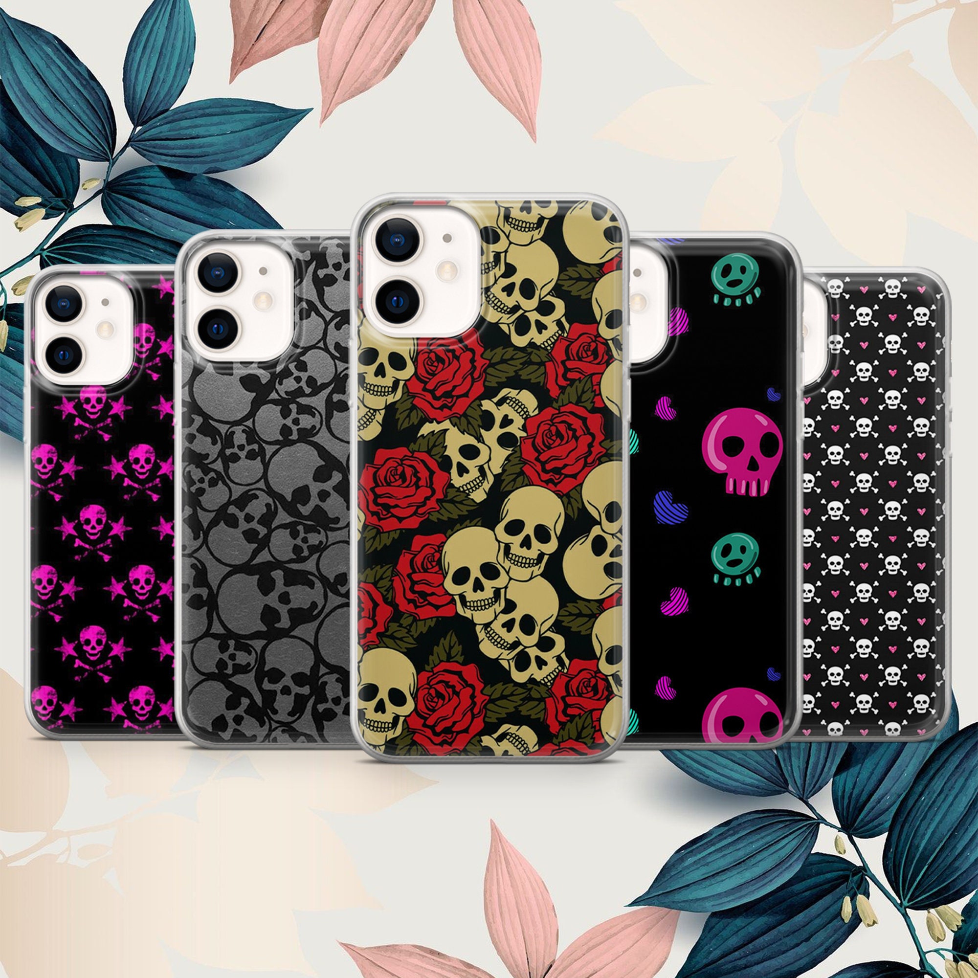 Emo skulls pattern phone case fit for iPhone 12 8 XS XR Etsy