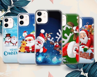 Christmas phone case Santa Xmas cover fit for iPhone 15 Pro Max, 14 Plus, 13, 12, 11, XR, XS & Samsung S24, S23, A15, A53, Pixel 8, 7
