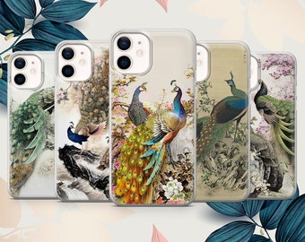 Peacock phone case Asian art cover fit for iPhone 15 Pro Max, 14 Plus, 13, 12, 11, XR, XS & Samsung S24, S23, A15, A53, Pixel 8, 7