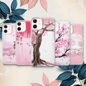 Cherry blossom phone case Sakura cover fit for iPhone 15 Pro Max, 14 Plus, 13, 12, 11, XR, XS & Samsung S24, S23, A15, A53, Pixel 8, 7