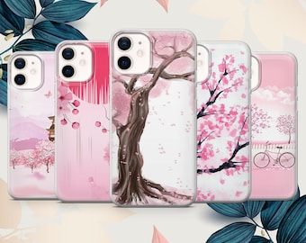 Cherry blossom phone case Sakura cover fit for iPhone 15 Pro Max, 14 Plus, 13, 12, 11, XR, XS & Samsung S24, S23, A15, A53, Pixel 8, 7