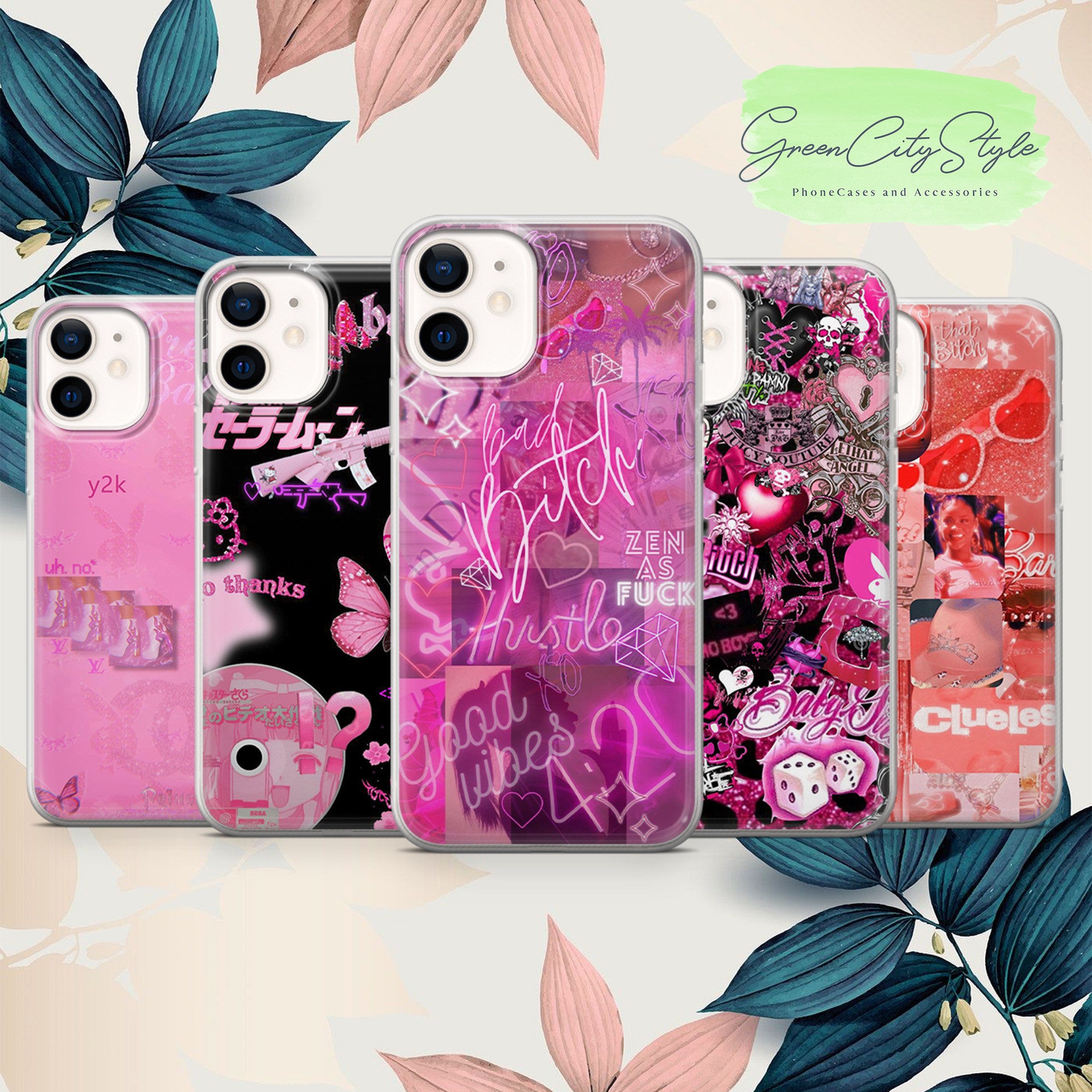 Pink Indie Aesthetics Case Compatible with iPhone 11,Unique Art Design TPU  Bumper Cover Case 