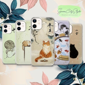 Japanese Cats phone case cute cover fit for iPhone 15 Pro Max, 14 Plus, 13, 12, 11, XR, XS & Samsung S24, S23, A15, A53, Pixel 8, 7
