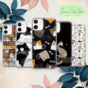 Cats phone case cute kittens cover fit for iPhone 15 Pro Max, 14 Plus, 13, 12, 11, XR, XS & Samsung S24, S23, A15, A53, Pixel 8, 7