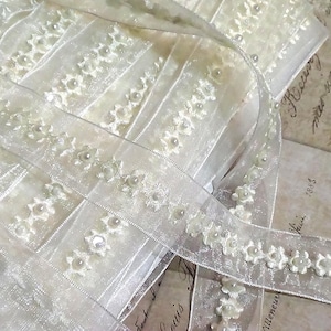 Beaded Mini Floral Organza Trim Wedding Sash