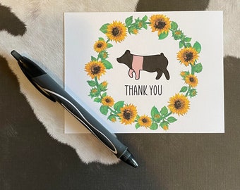 SIX PACK Sunflower Livestock Thank You Cards