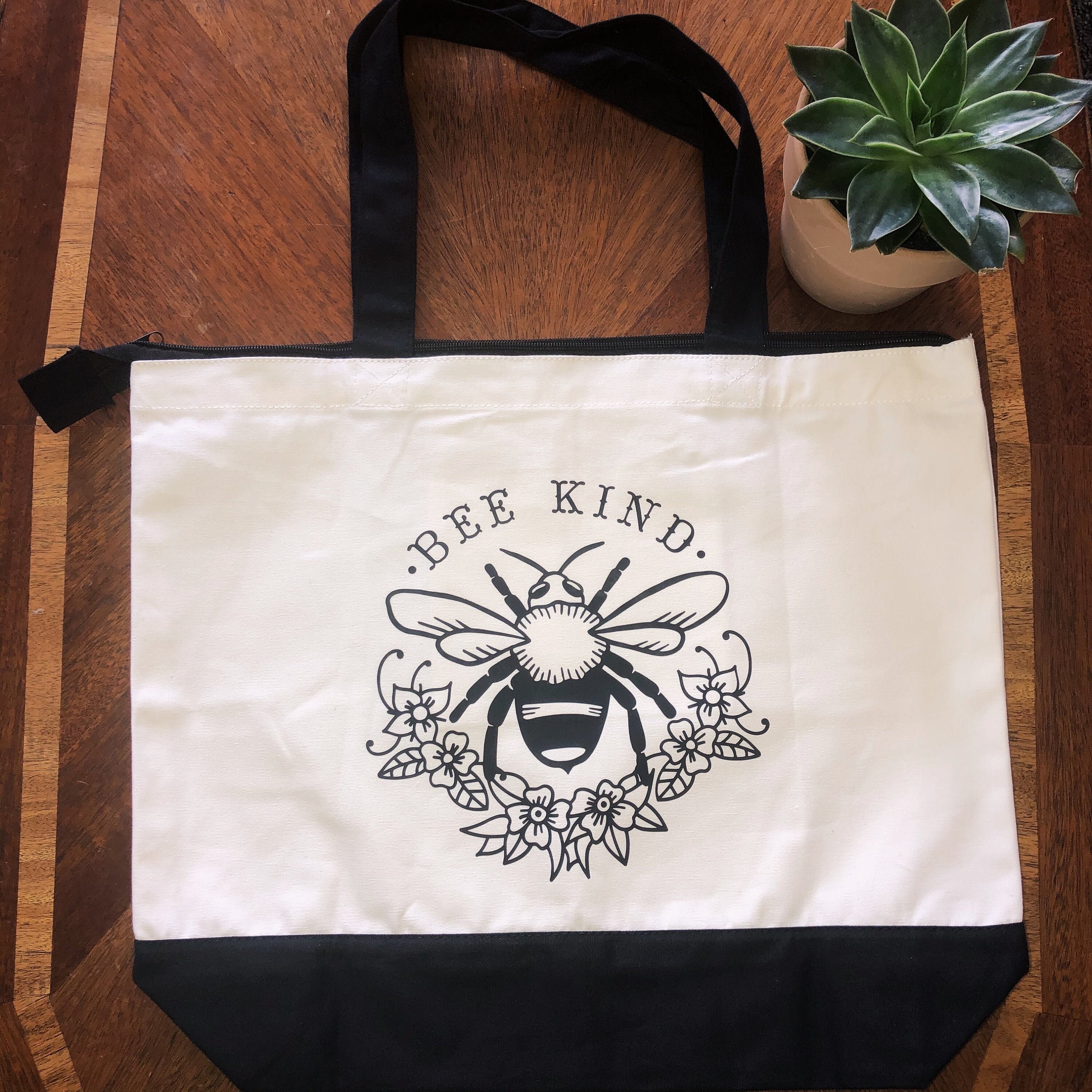 Canvas Tote Bag Bee Kind Tote Bag Bee & Floral Design | Etsy
