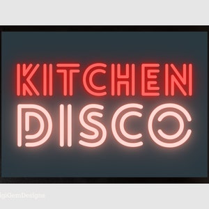 Kitchen Disco Art Print Landscape | Fun Humour | Colourful Wall Art Poster A3, A4, A5 | Bright | Kitchen Party | Music