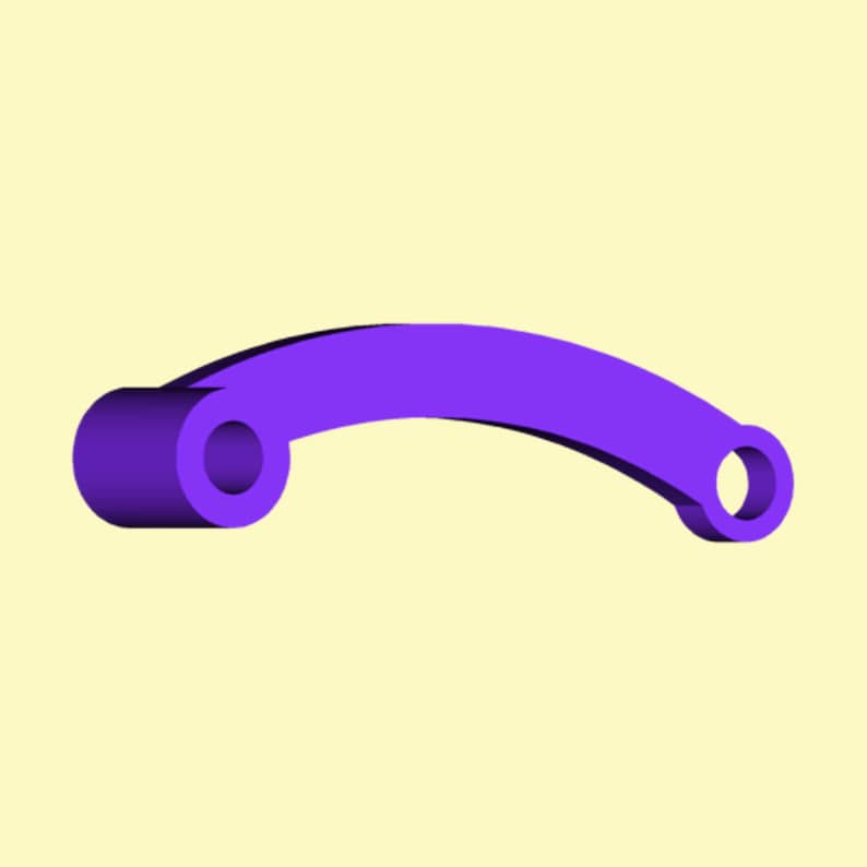 May include: A purple metal curved connector with two round holes on each end.
