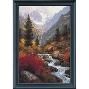 Bear in the Mountains, Cross Stitch Pattern, Wilderness, Waterfall, River, Wildlife, Landscape, Full Coverage, PDF, Instant Download