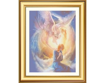 Guardian Angel,  Counted Cross Stitch Pattern, Angel, Cross Stitch Pattern, Spiritual, Religious, Full Coverage, PDF Instant Download