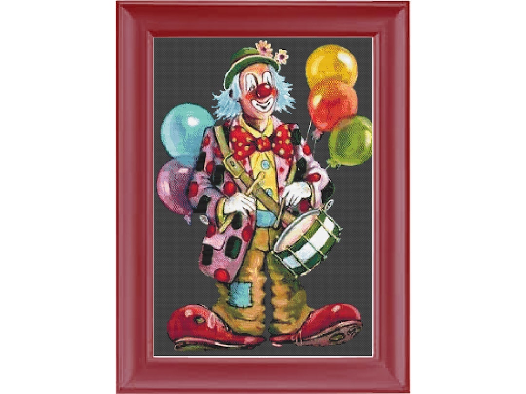 Birthday Clown Counted Cross Stitch Pattern, Clown, Balloons, Full ...