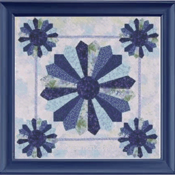 Blue, Dresden Plate Quilt Block. Cross Stitch Pattern, Full Coverage, Counted Cross Stitch,  Pillow Top, PDF, Instant Download