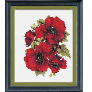 Red Poppies Floral Flowers Cross Stitch Pattern PDF Instant download
