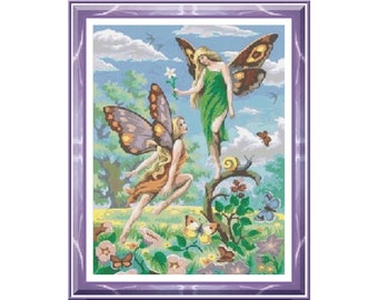 Butterfly Fairies Cross Stitch Pattern, Garden Cross Stitch, Full Coverage Cross Stitch, Butterfly Pattern, PDF Instant Download