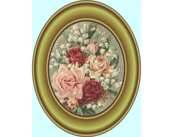 Pink Roses and Baby Breath Floral Bouquet, Counted Cross Stitch Pattern, Vintage Cross Stitch, PDF, Instant Download