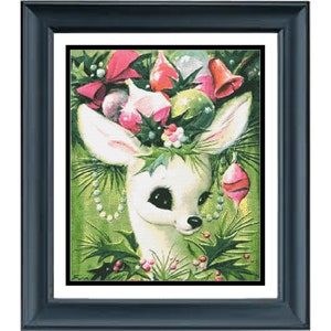 Kerst Cross Stitch patroon, vintage witte herten kerstkaart, volledige dekking, PDF, Instant Download