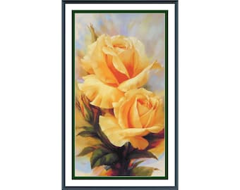 Yellow Roses,  Cross Stitch Pattern, Floral, , Full Coverage Counted Cross Stitch, Embroidery Pattern, PDF Instant Download