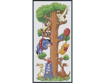 Child's Growth Chart Cross Stitch Pattern, Winnie the Pooh, Counted Cross Stitch, Nursery Decor, PDF, Instant Download, Digital Pattern