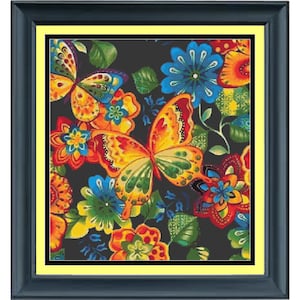 Floral Butterfly Cross Stitch Pattern, Garden Cross Stitch pattern,  Flowers, Counted Cross Stitch, Bright Colors, PDF Instant Download