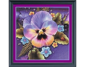 Pink and Purple Pansies Flower Floral Full Coverage Cross Stitch Pattern PDF Instant Download