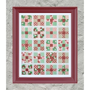Mint, Red, Nine Patch Quilt, Cross Stitch Pattern, Full Coverage, Counted Cross Stitch, Christmas Design, PDF, Instant Download, Digital