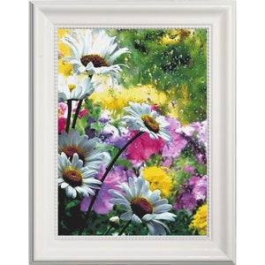 Floral Cross Stitch Pattern, Rainy Day, Flowers, Full Coverage, Counted Cross Stitch,  PDF, Instant Download