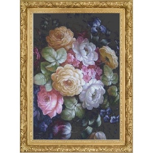 Victorian Floral Bouguet, Cross Stitch Pattern, Rose Bouquet, PDF Pattern, Counted Cross Stitch, Digital Download