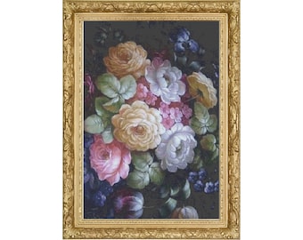 Victorian Floral Bouguet, Cross Stitch Pattern, Rose Bouquet, PDF Pattern, Counted Cross Stitch, Digital Download