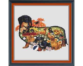 Dachshund Dreams Cross Stitch Pattern,  Dog Cross Stitch, Animal Cross Stitch, Puppies, Counted Cross Stitch, Pdf Instant Download