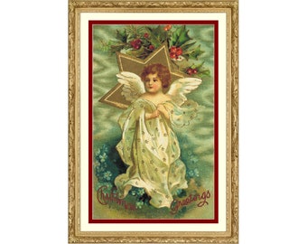 Angel Cross Stitch Pattern, Christmas Cross Stitch Pattern, Christmas Greetings, Full Coverage Cross Stitch Pattern, Christmas Card Pattern