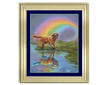 Rainbow Bridge Cross Stitch Pattern with Golden Retriever, Full Coverage, Dog Cross Stitch