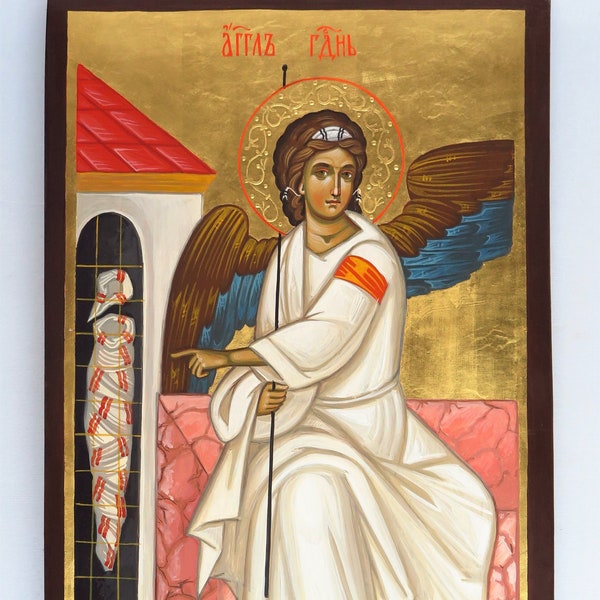 The White Angel Icon, Orthodox Hand painted Icon,The Resurrection, Byzantine iconography, Bible Painting