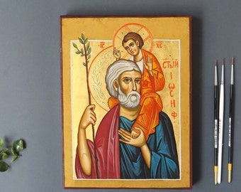 Saint Joseph, Orthodox Hand painted Icon, Byzantine Icon, Hand-painted Christian icon, Iconography, Icon of saints, Egg tempera technique