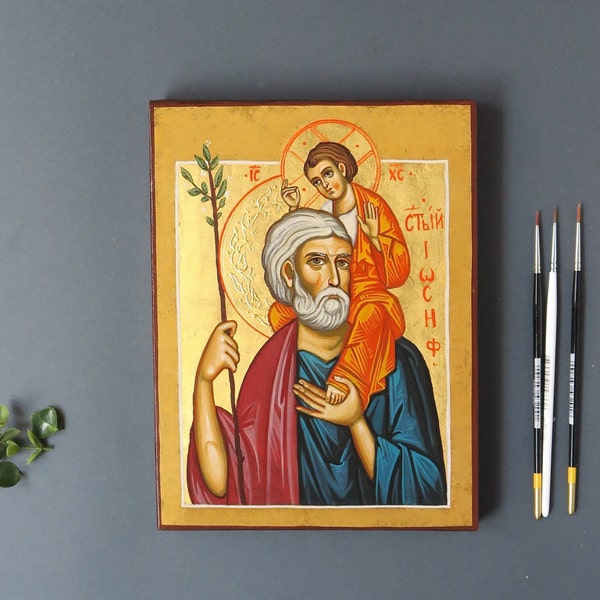 Saint Joseph, Orthodox Hand painted Icon, Byzantine Icon, Hand-painted Christian icon, Iconography, Icon of saints, Egg tempera technique
