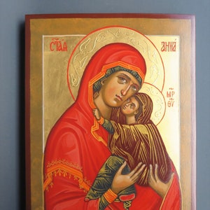 Saint Anna with Virgin Mary, Hand-painted Byzantine Icon, Christian Orthodox Icon, St Anne, Christian Wall Art, Iconography,  Orthodox Gift