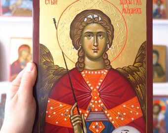 Hand-Painted Archangel Michael Icon, Byzantine Orthodox Art, Original Christian Iconography