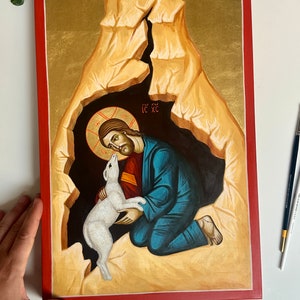 Christ The Good Shepherd, Hand-painted Byzantine Icon, Jesus Christ, Orthodox icon, Christian icon, Catholic icon, Made to Order