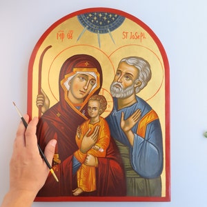 The Holy Family, Hand-painted Christian Icon, Saint Joseph, Holy Mary and Jesus Christ, Christian Gift, Icon-painting