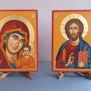 Wedding Icons Set, Holy Mary and Jesus Christ Icons, Hand painted Byzantine Icons, Christian Wedding Gift, Traditional Orthodox Iconography