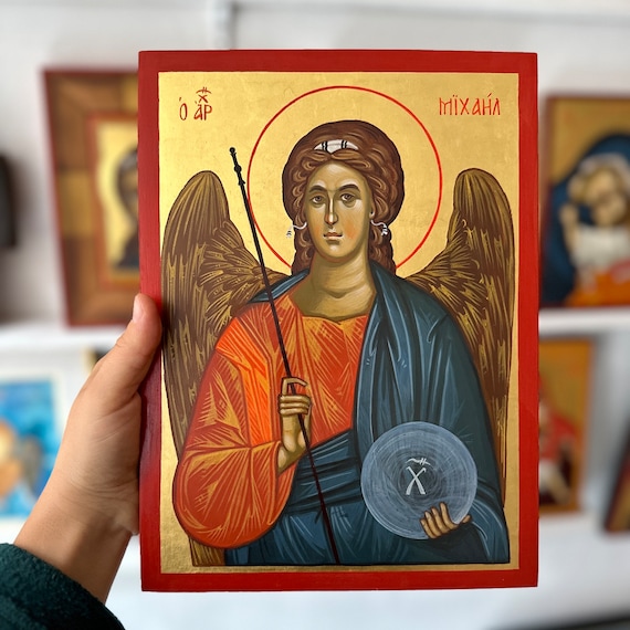 大天使ミカエルのイコン、手描きのビザンチン様式のイコン、ギリシャ