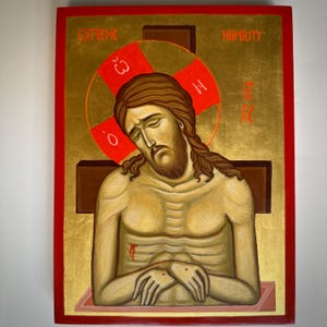 Hand painted Jesus Christ Icon: Extreme Humility, Byzantine Orthodox Iconography