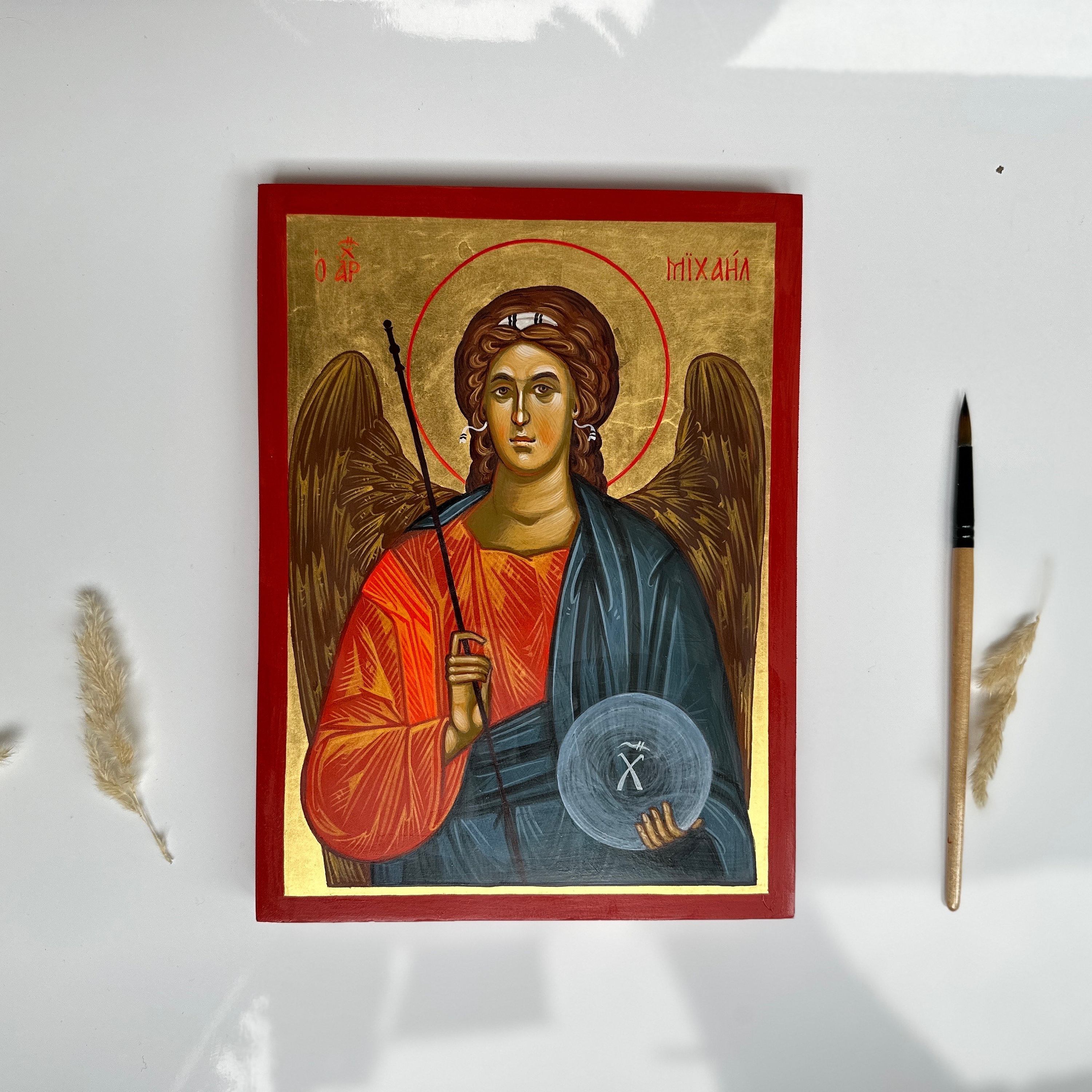 大天使ミカエルのイコン、手描きのビザンチン様式のイコン、ギリシャ