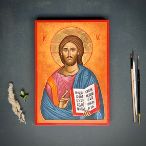 Hand painted Jesus Christ Icon, Christ Pantocrator Icon, Byzantine Icon, Christ Icon, Christian Icon, Orthodox Iconography, Church Icon