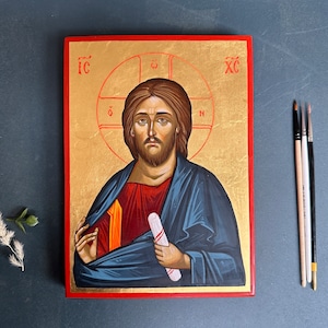Jesus Christ Pantocrator, Hand painted Byzantine Icon, Christ Icon, Christian Iconography, Orthodox Church Icon