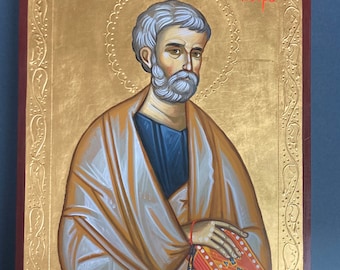 San Pedro Apóstol, Icono Ortodoxo Bizantino Pintado a Mano, San Pedro, Arte Bizantino, Iconografía, Pintura de Iconos, Regalo de la Iglesia Cristiana