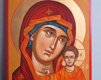 Icono ortodoxo pintado a mano, Madre de Dios, arte bizantino de la Santa María.